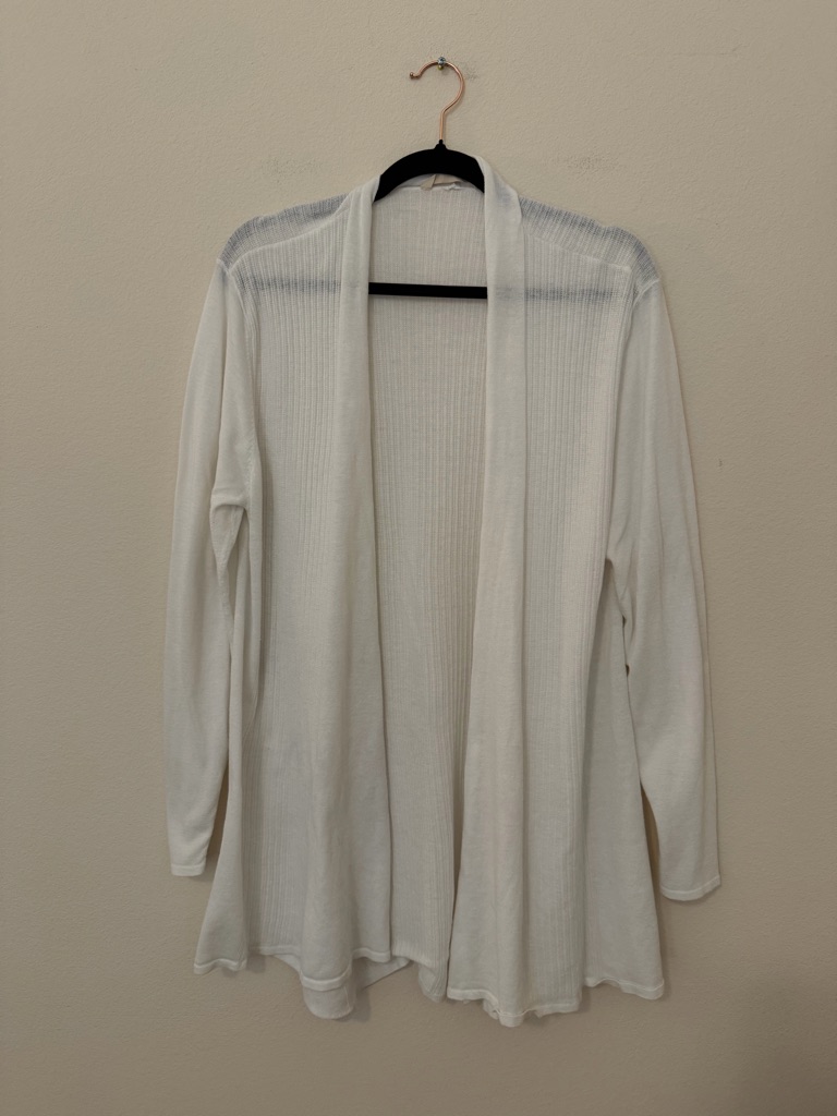 Soft Surroundings White Ribbed Open Front Cardigan Sweater Size 1x Mininalist